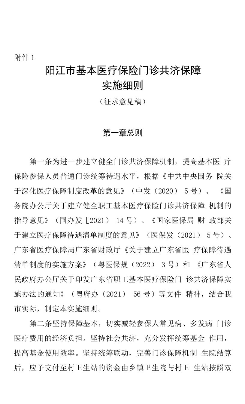 阳江市基本医疗保险门诊共济保障实施细则