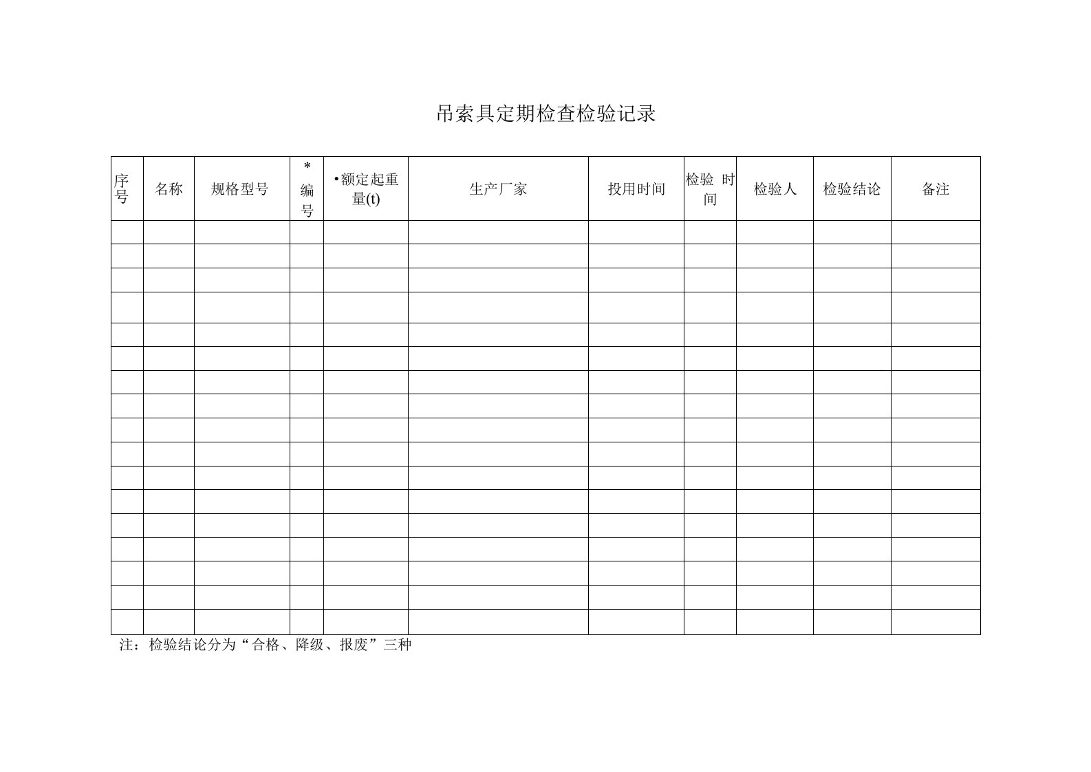 吊索具定期检查检验记录