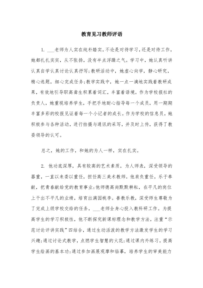 教育见习教师评语