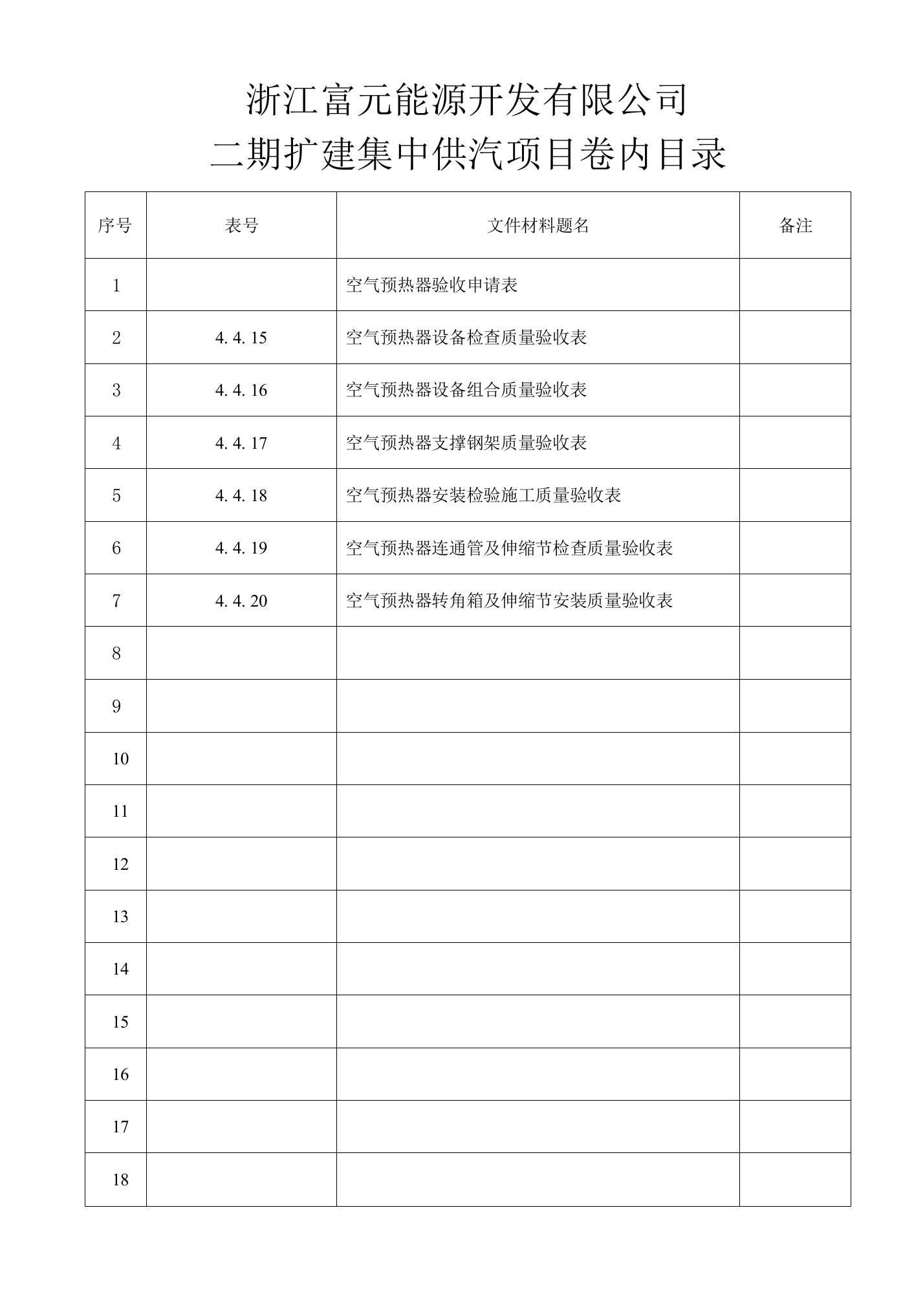 6#（空气预热器）卷内目录