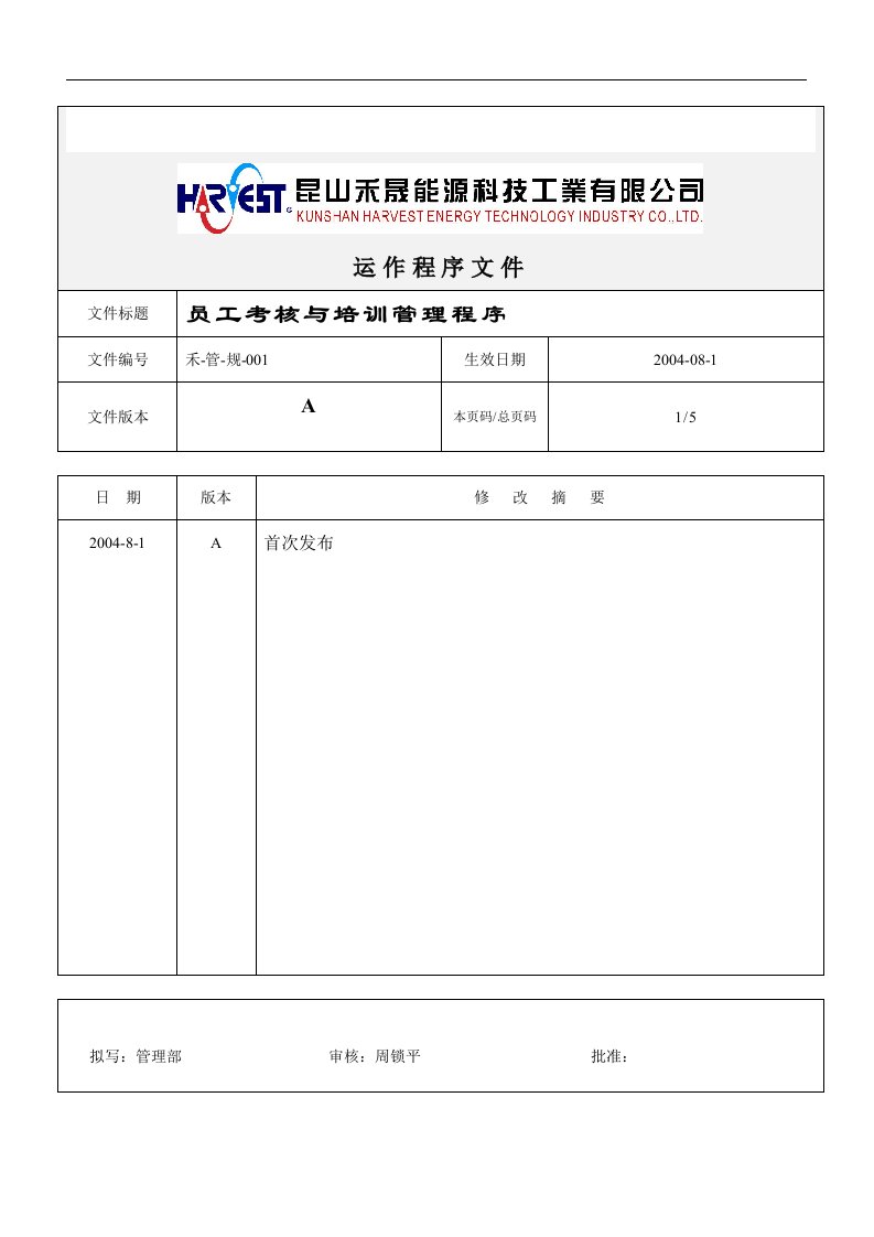 【管理精品】员工考核与培训管理程序