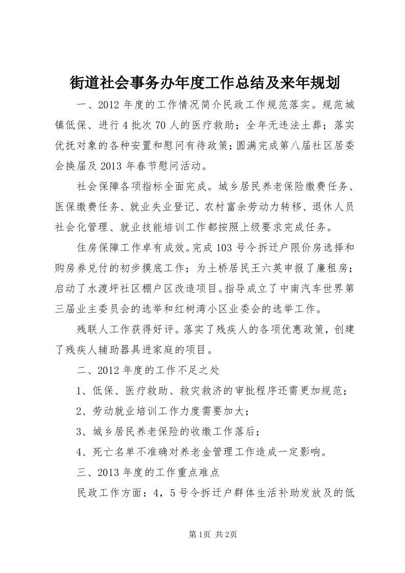 3街道社会事务办年度工作总结及来年规划