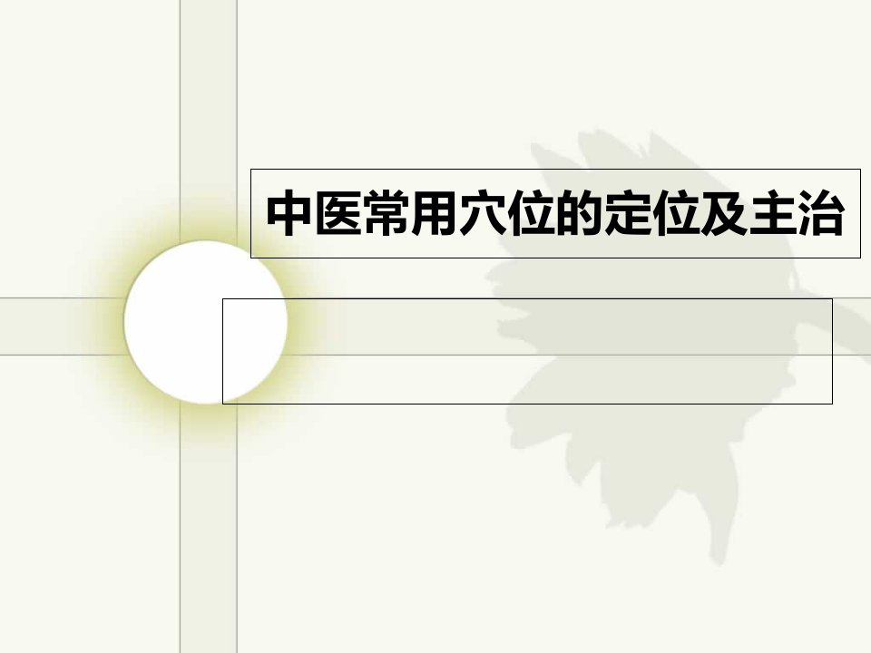 中医常用穴位的定位及主治