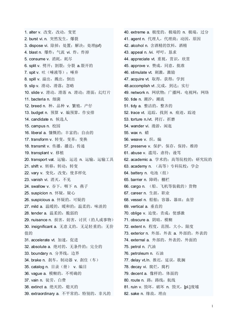 大学英语四级高频词汇700