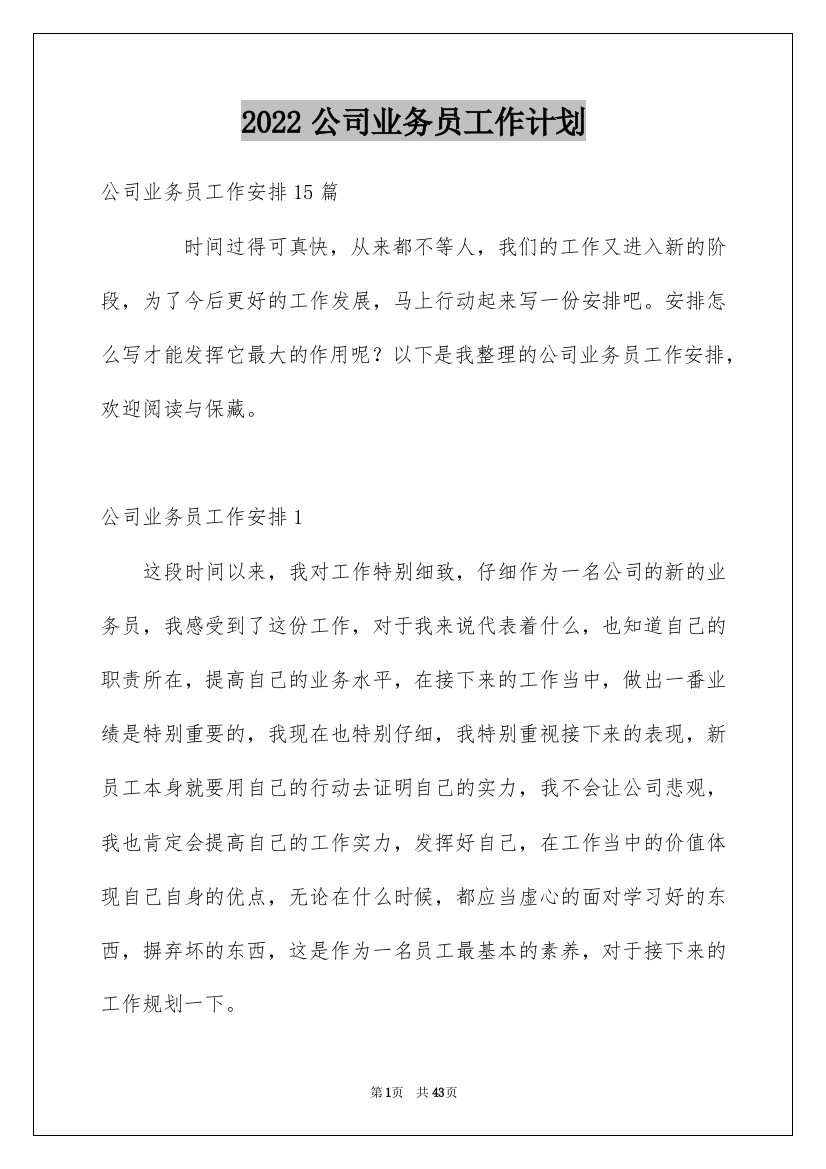 2022公司业务员工作计划