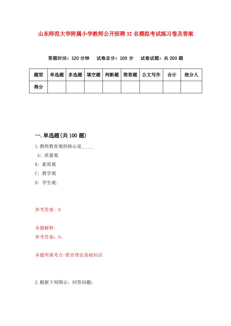 山东师范大学附属小学教师公开招聘32名模拟考试练习卷及答案第0次