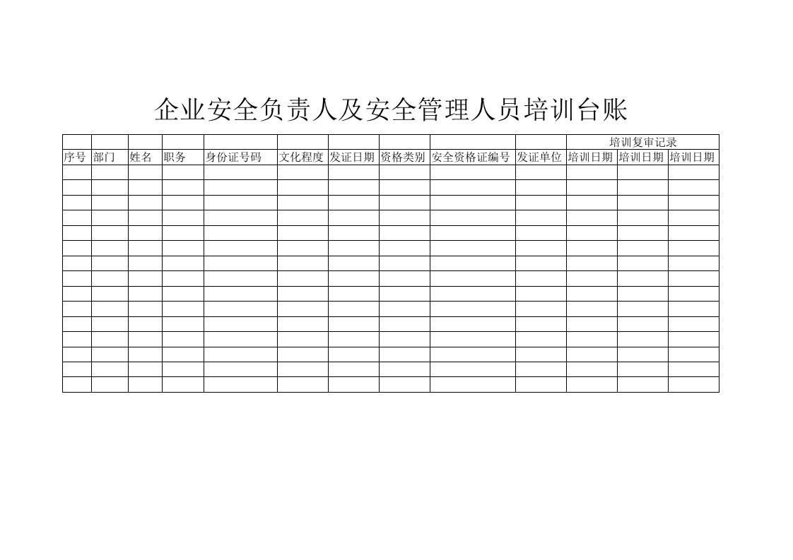 企业安全负责人和安全管理人员培训台账