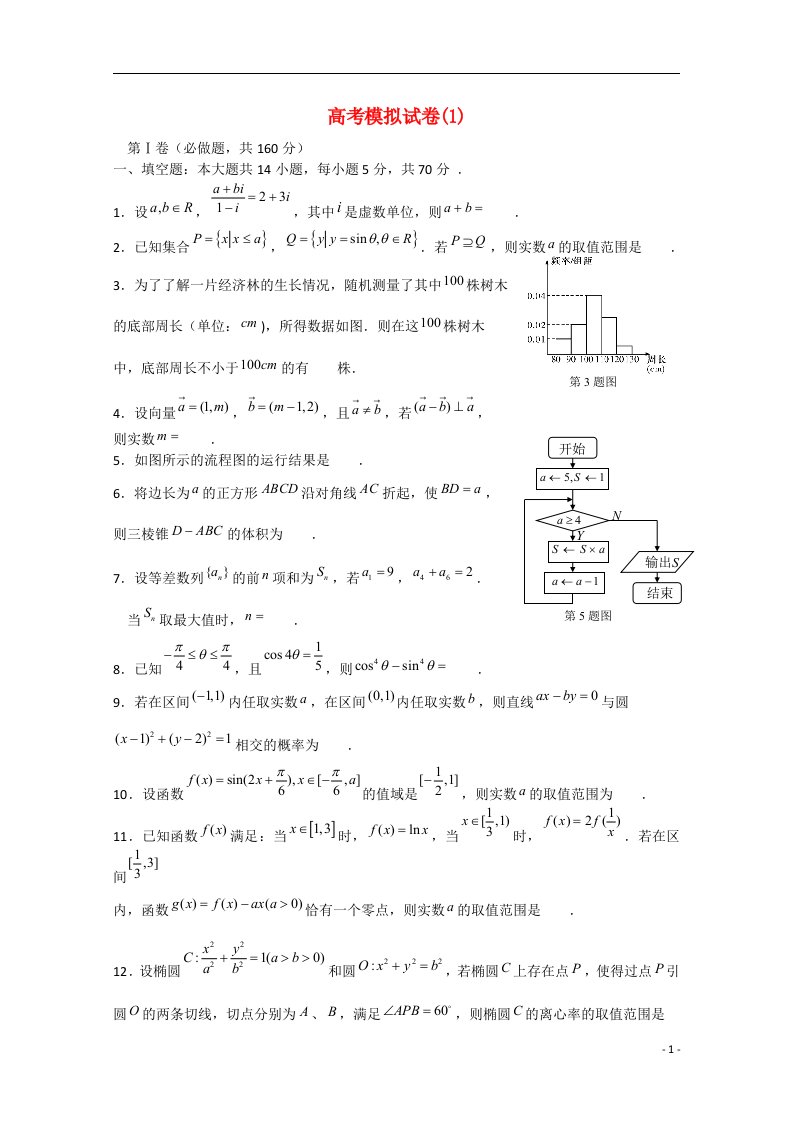 江苏省高邮市界首中学高考数学模拟试题苏教版