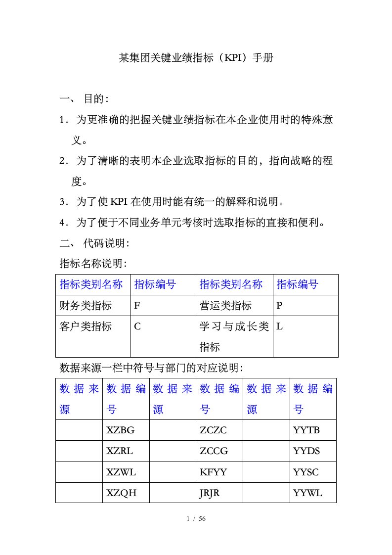 集团KPI指标手册