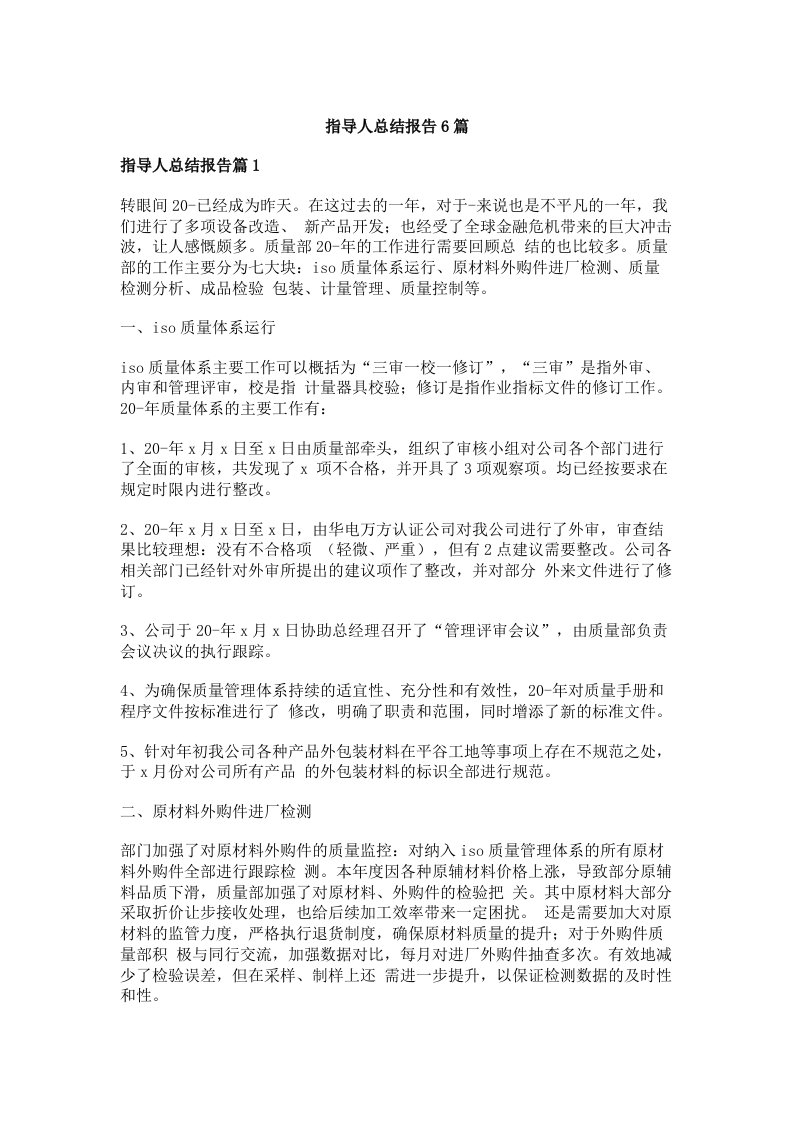 指导人总结报告6篇