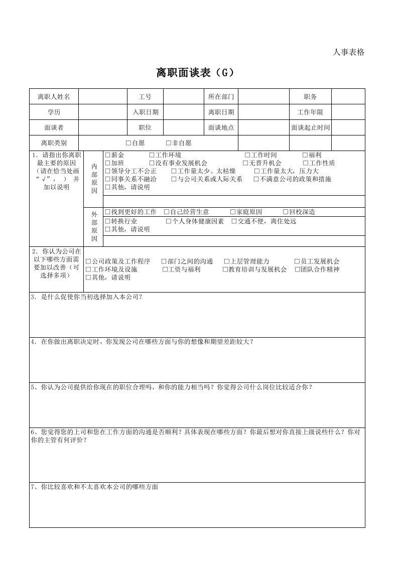 管理干部离职面谈表