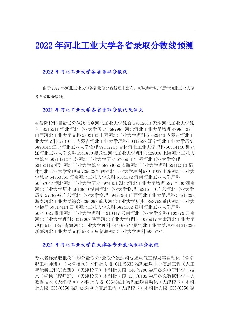 河北工业大学各省录取分数线预测