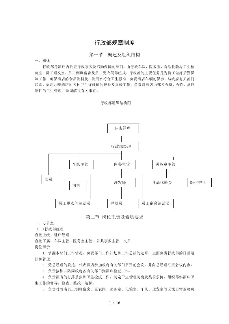 行政部规章制度16P