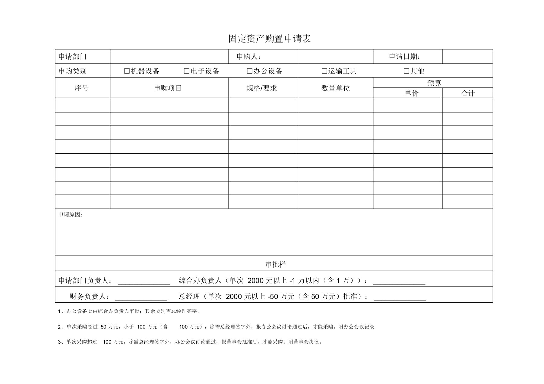 固定资产购置申请表