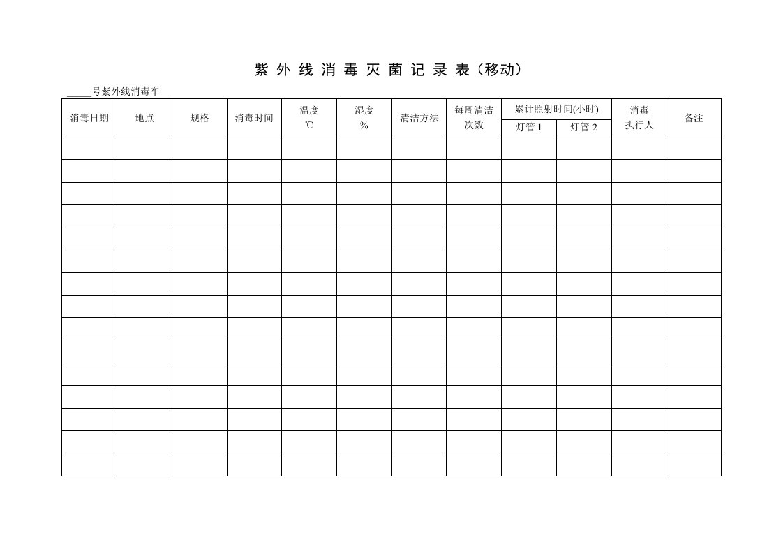 紫外线消毒记录模板及填写说明