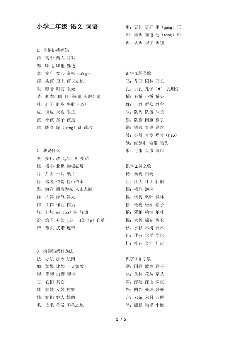 小学二年级-语文-词语