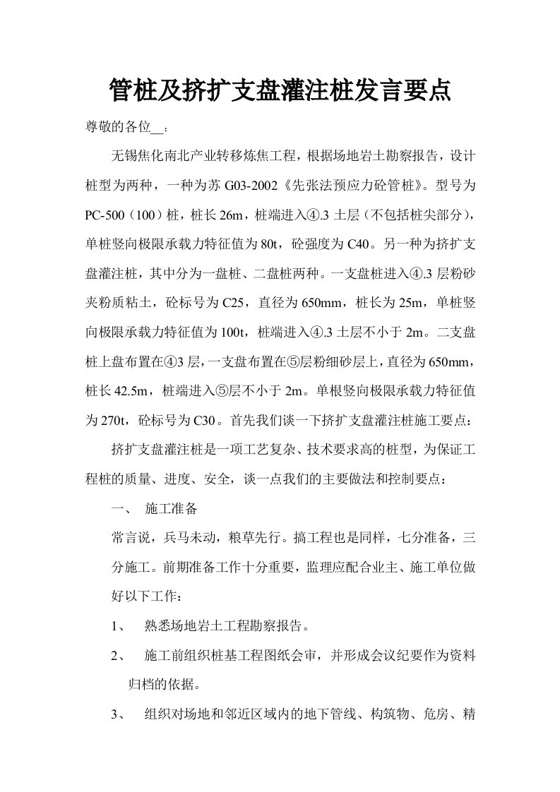 管桩及挤扩支盘灌注桩发言要点