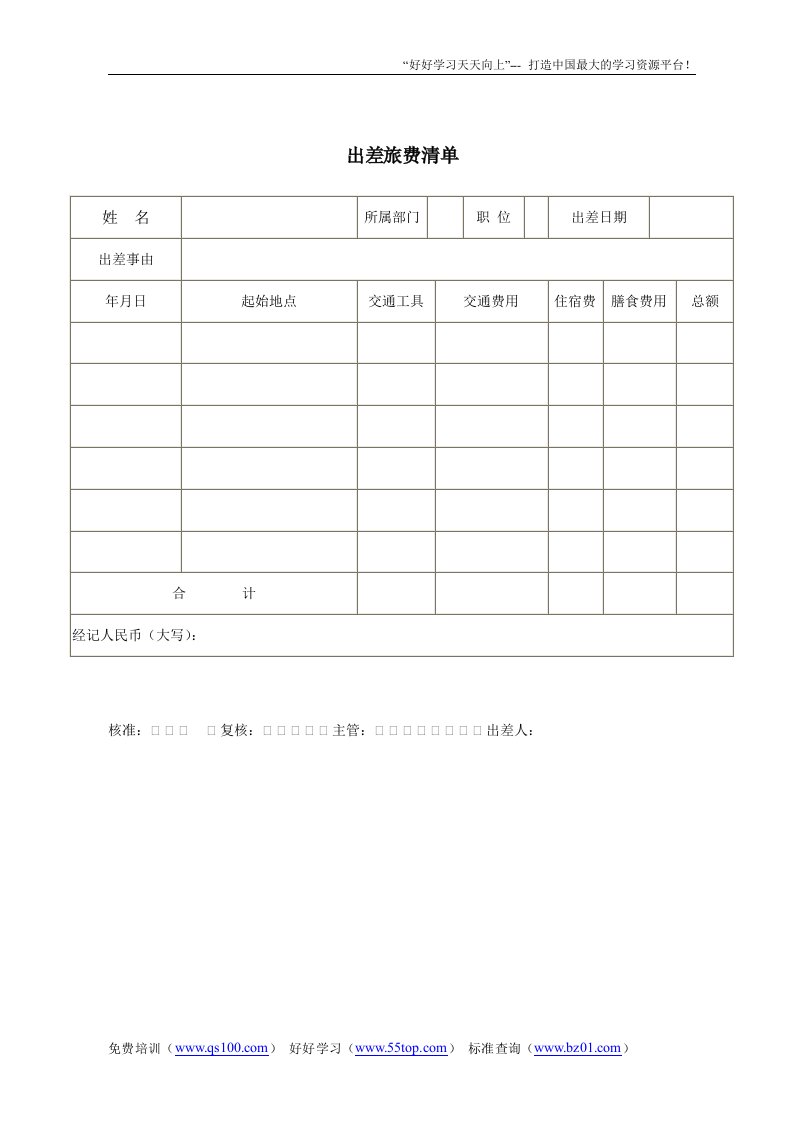 【管理精品】出差旅费清单