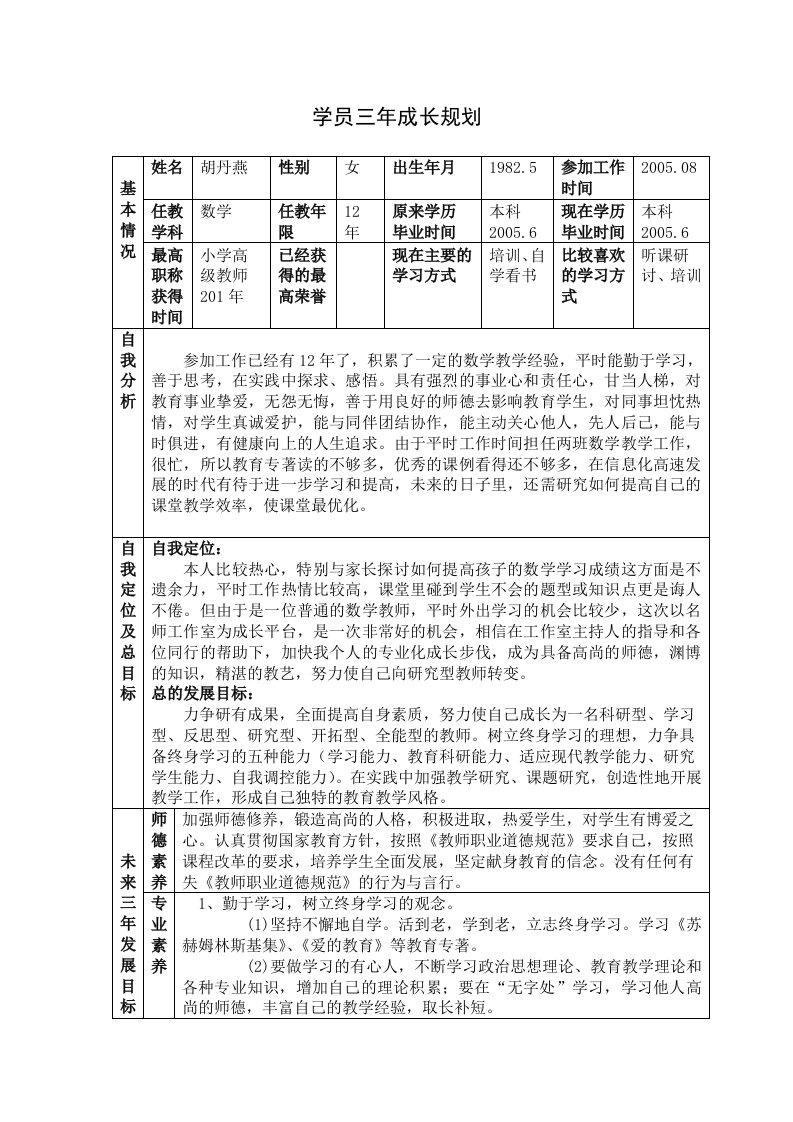 学员三年成长规划