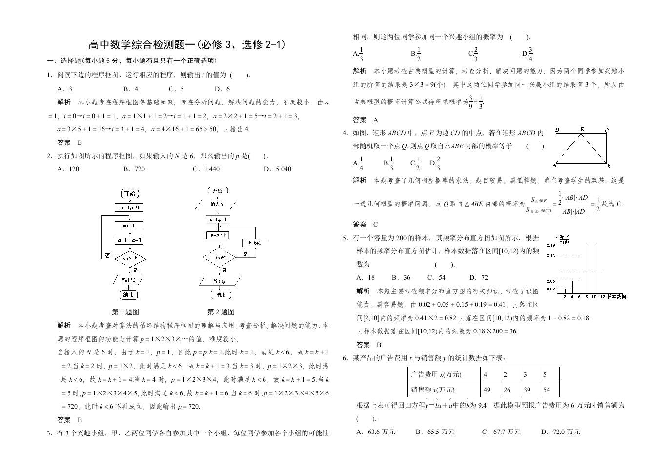 高中数学综合测试题-解析版