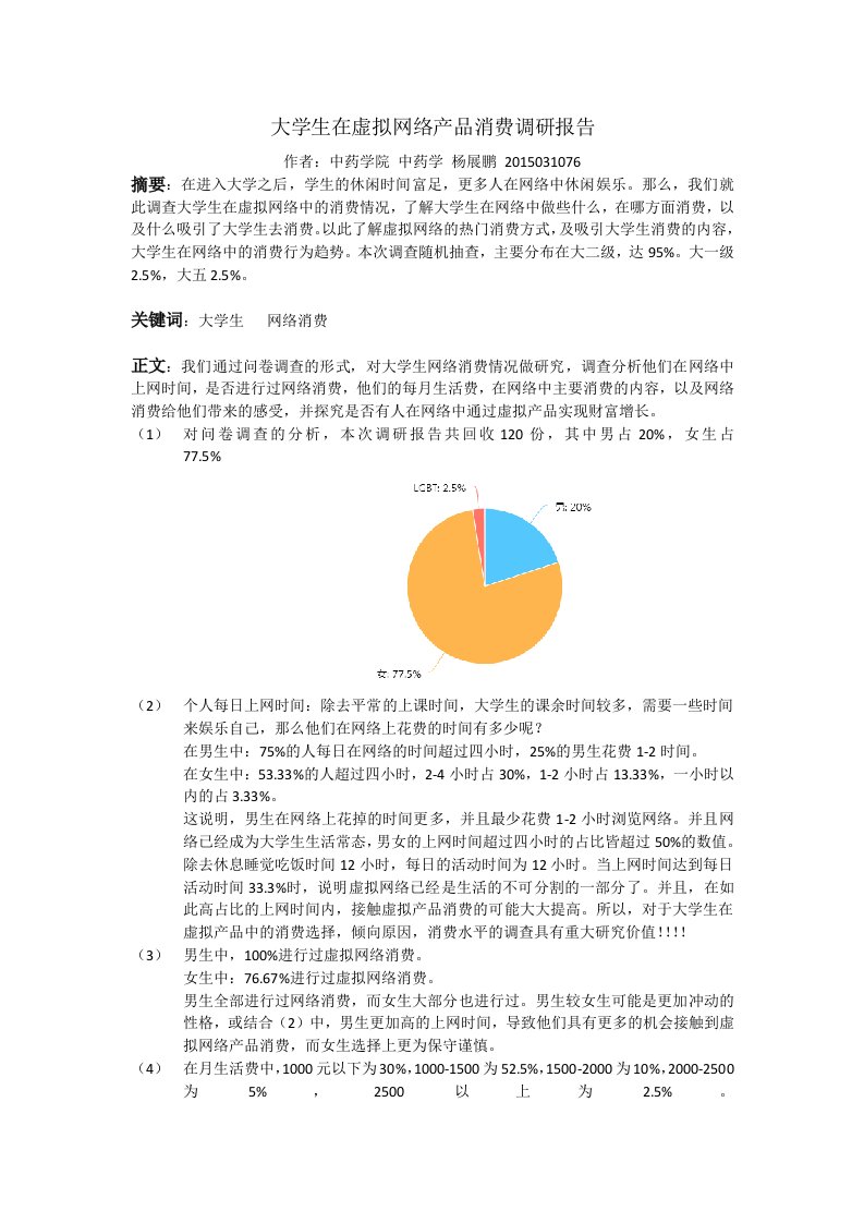 大学生在虚拟网络产品消费调研报告