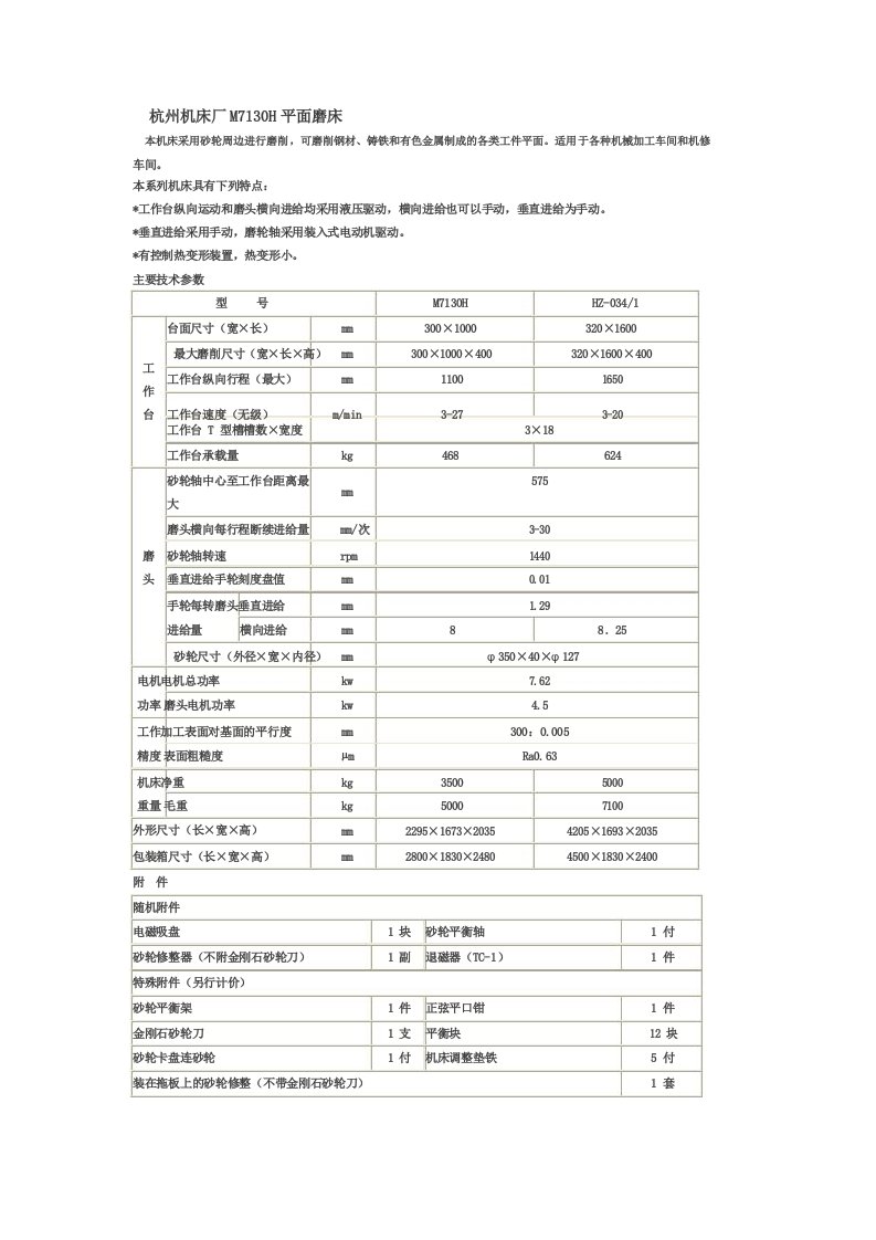 杭州机床厂M7130H平面磨床