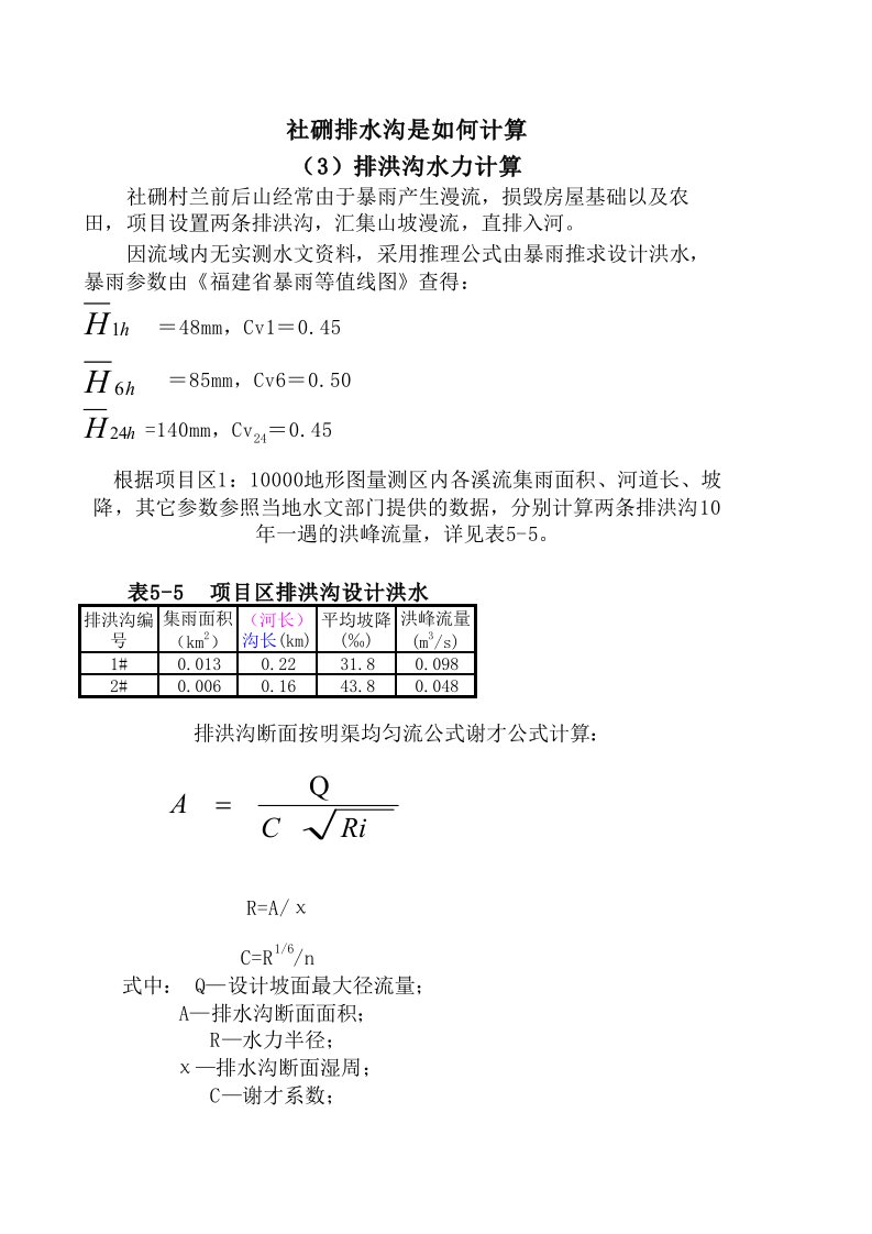 排水沟、截水沟等(洪峰流量)是如何计算来的？.xls