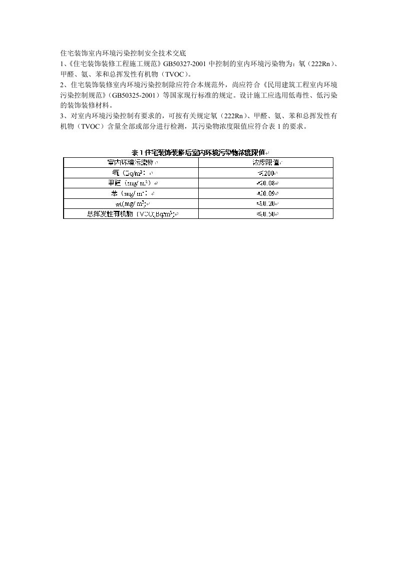 工程资料-001住宅装饰室内环境污染控制安全技术交底