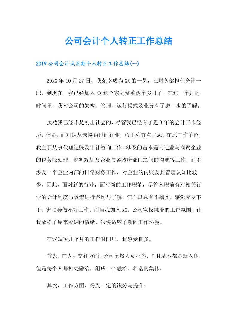 公司会计个人转正工作总结