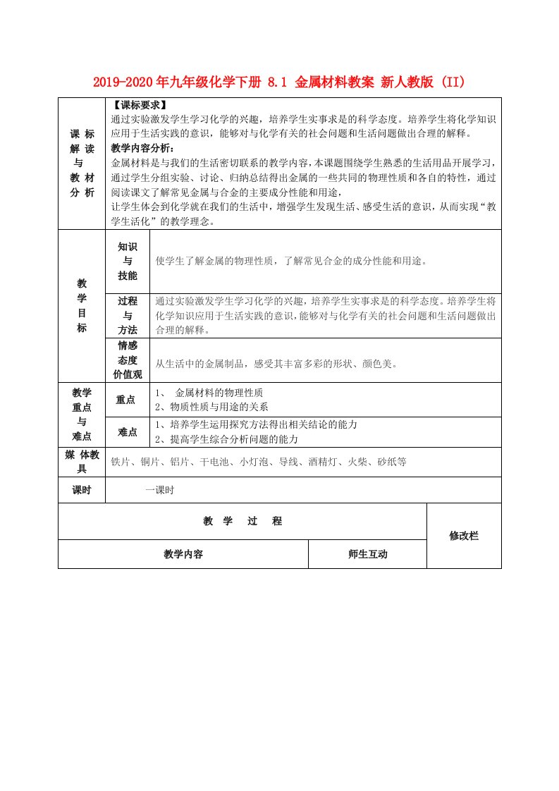 2019-2020年九年级化学下册