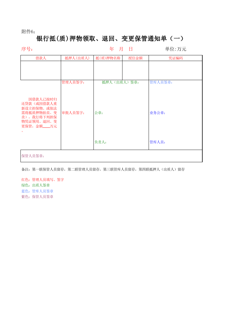 银行保管通知单