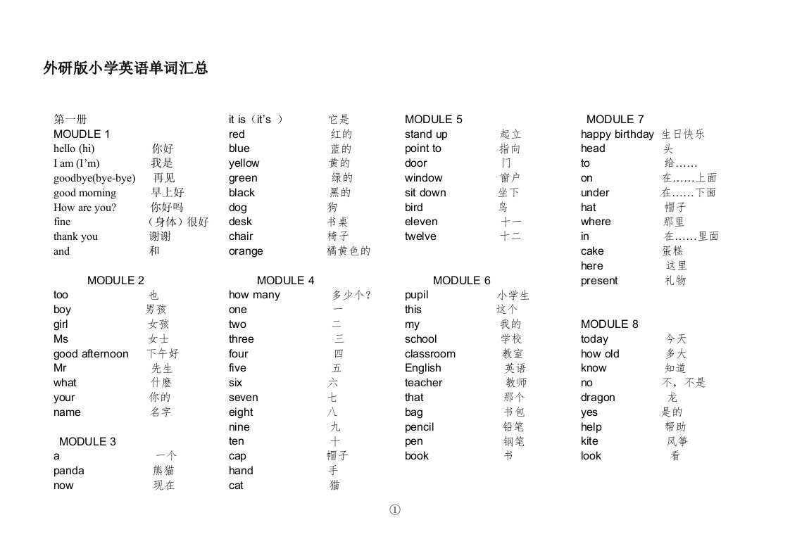 外研版小学英语单词汇总(三年级-六年级)