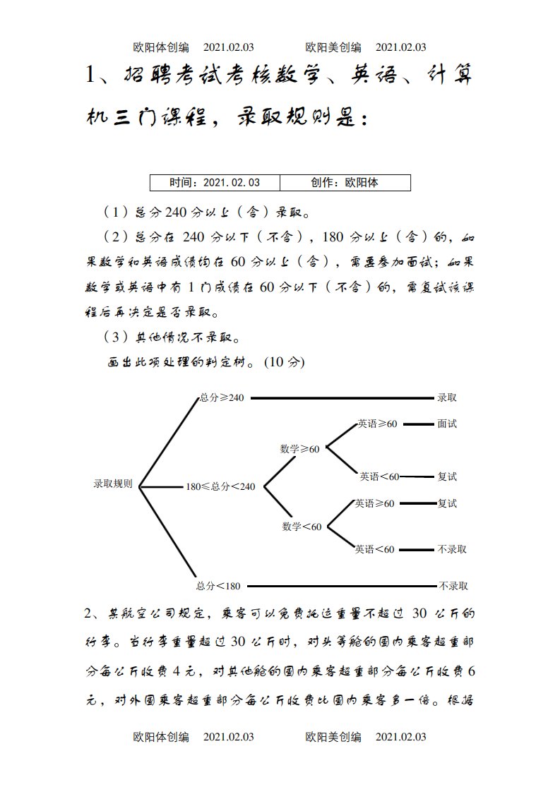 判定表和判定树之欧阳体创编