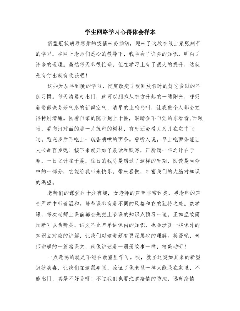 学生网络学习心得体会样本