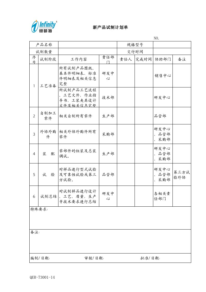 新产品试制记录表格