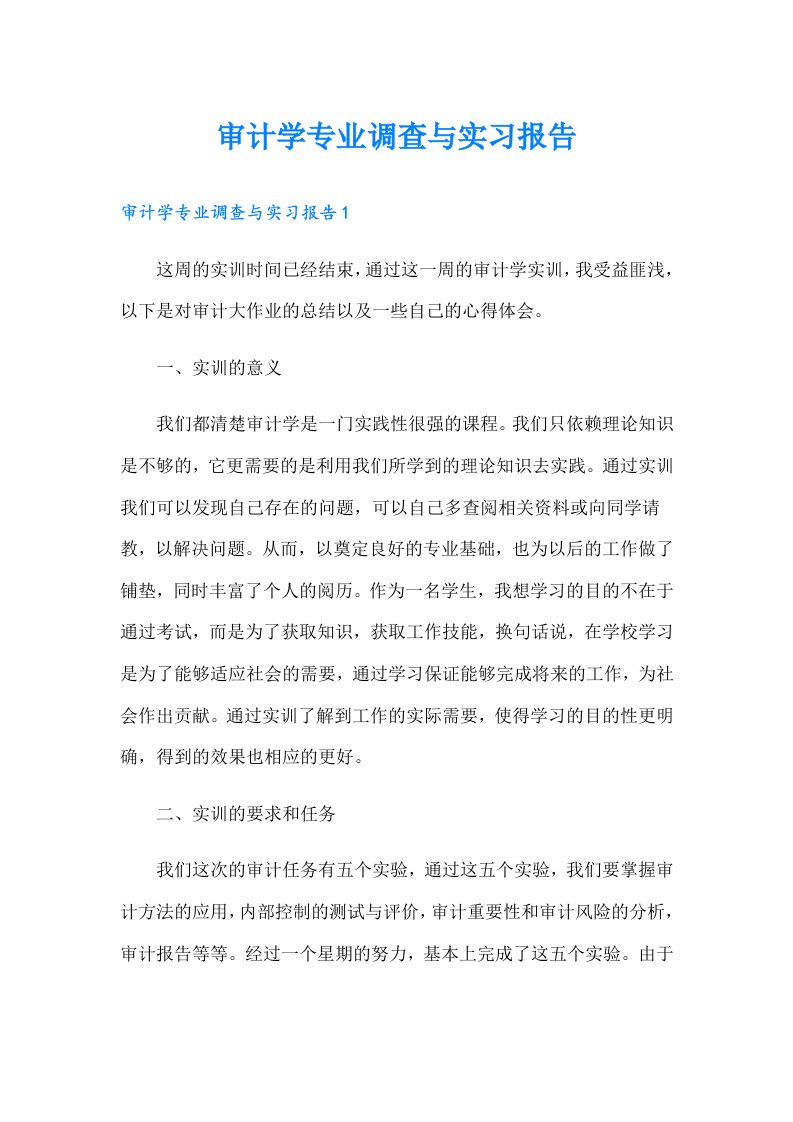 审计学专业调查与实习报告