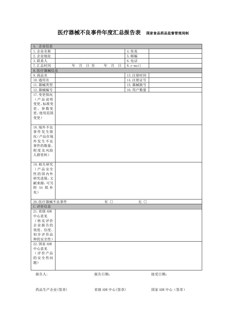 (医疗器械不良事件度汇总报告表