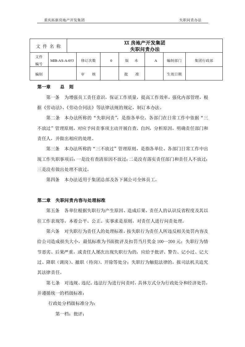 知名地产公司问责制度