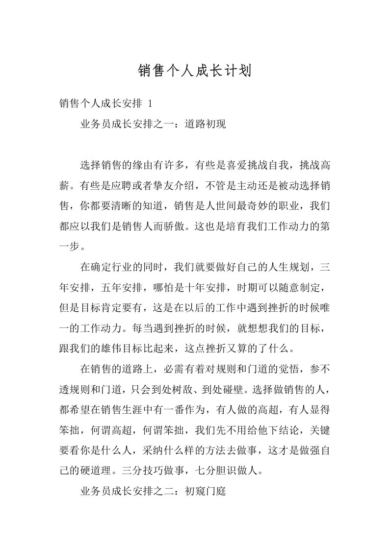 销售个人成长计划