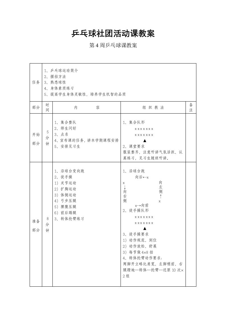 乒乓球社团课教案