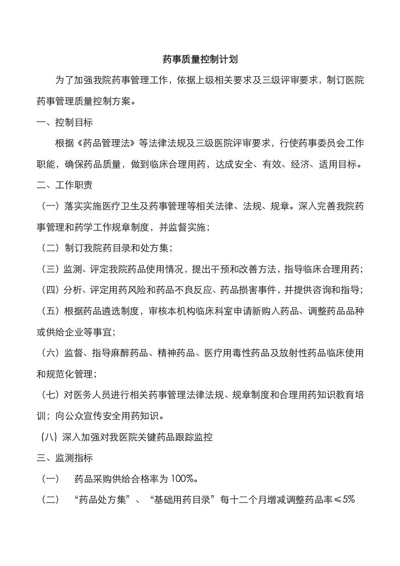 2021年药事质控计划