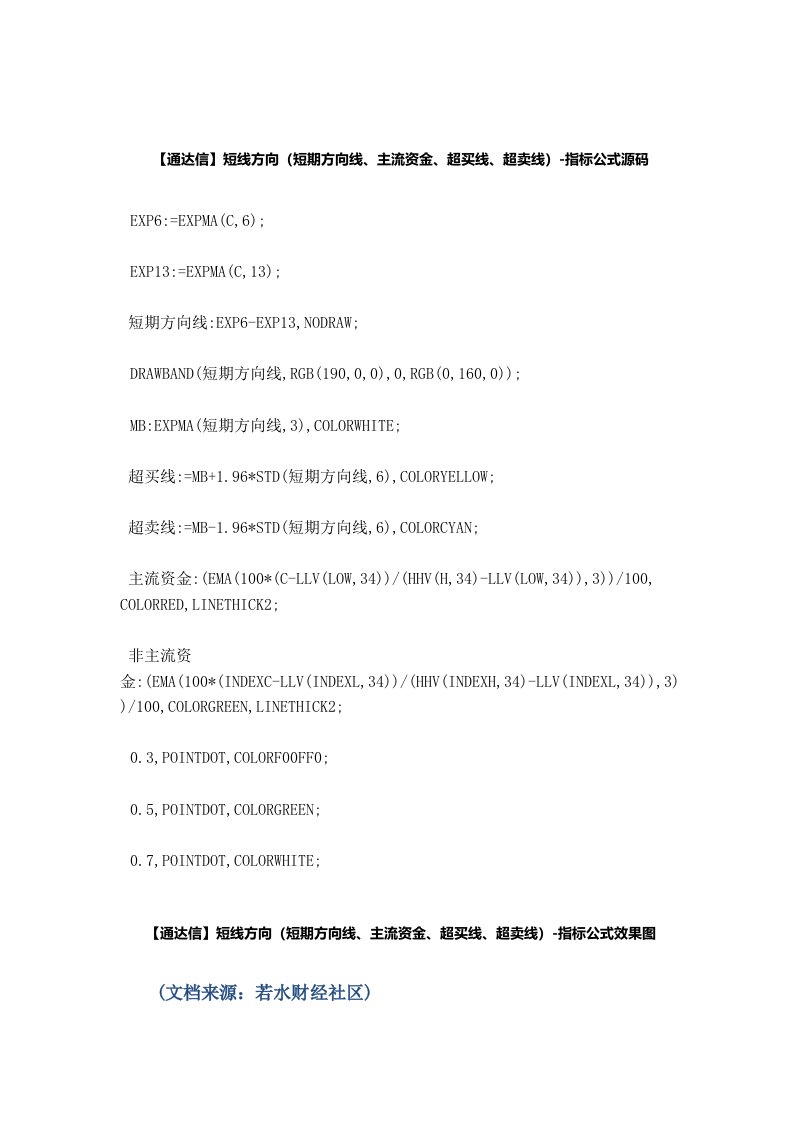 【股票指标公式下载】-【通达信】短线方向(短期方向线、主流资金、超买线、超卖线)