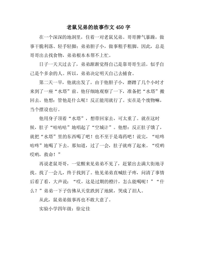 老鼠兄弟的故事作文450字