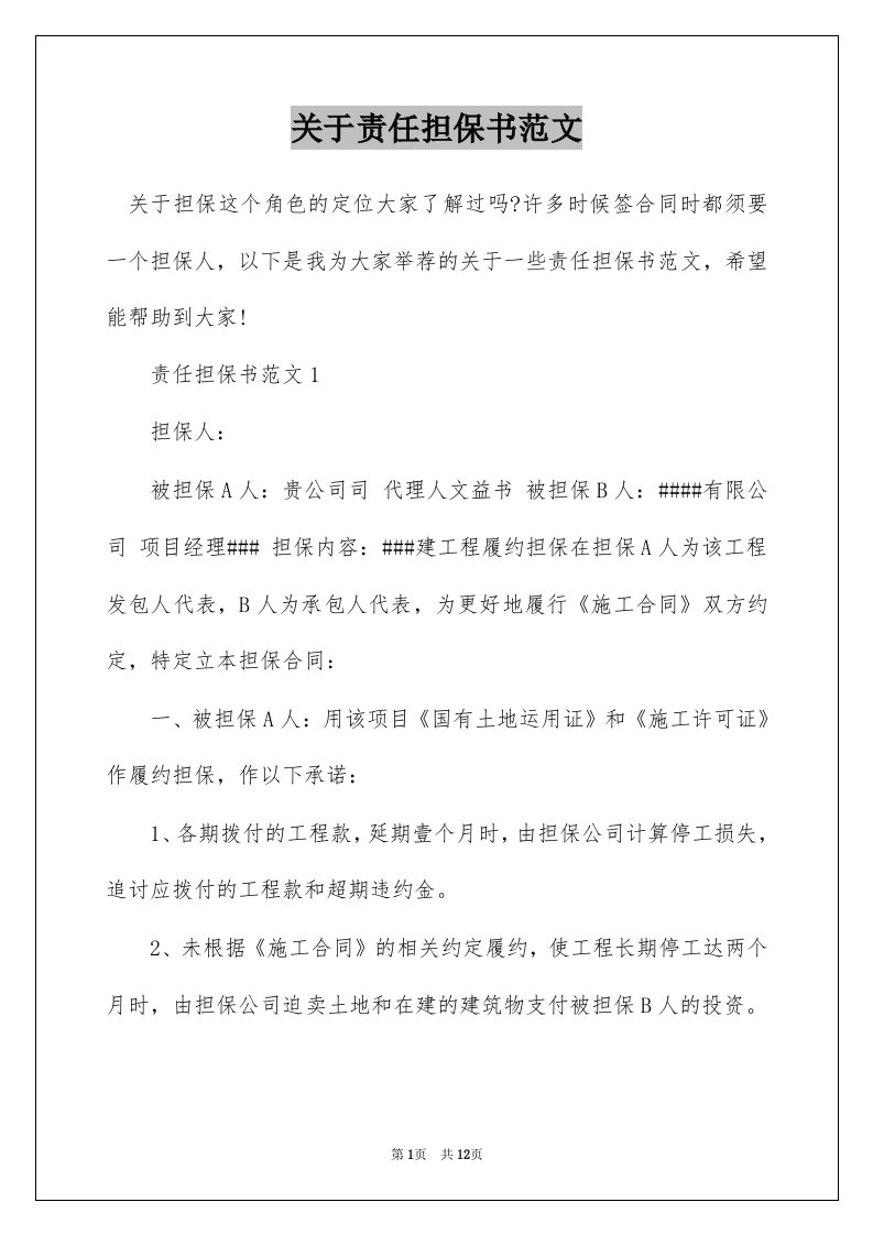 关于责任担保书范文