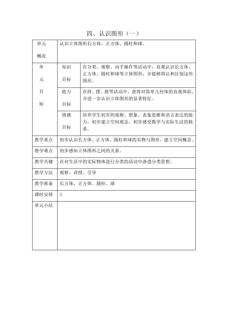 小学一年级数学上认识图形(一)教案