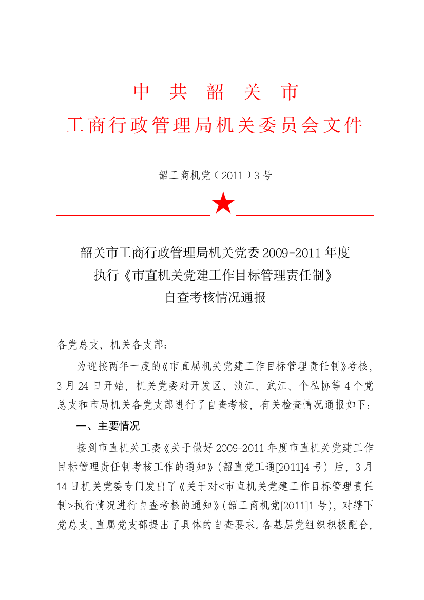 【2022精编】《市直机关党建工作目标管理责任制》自查考核情况通报