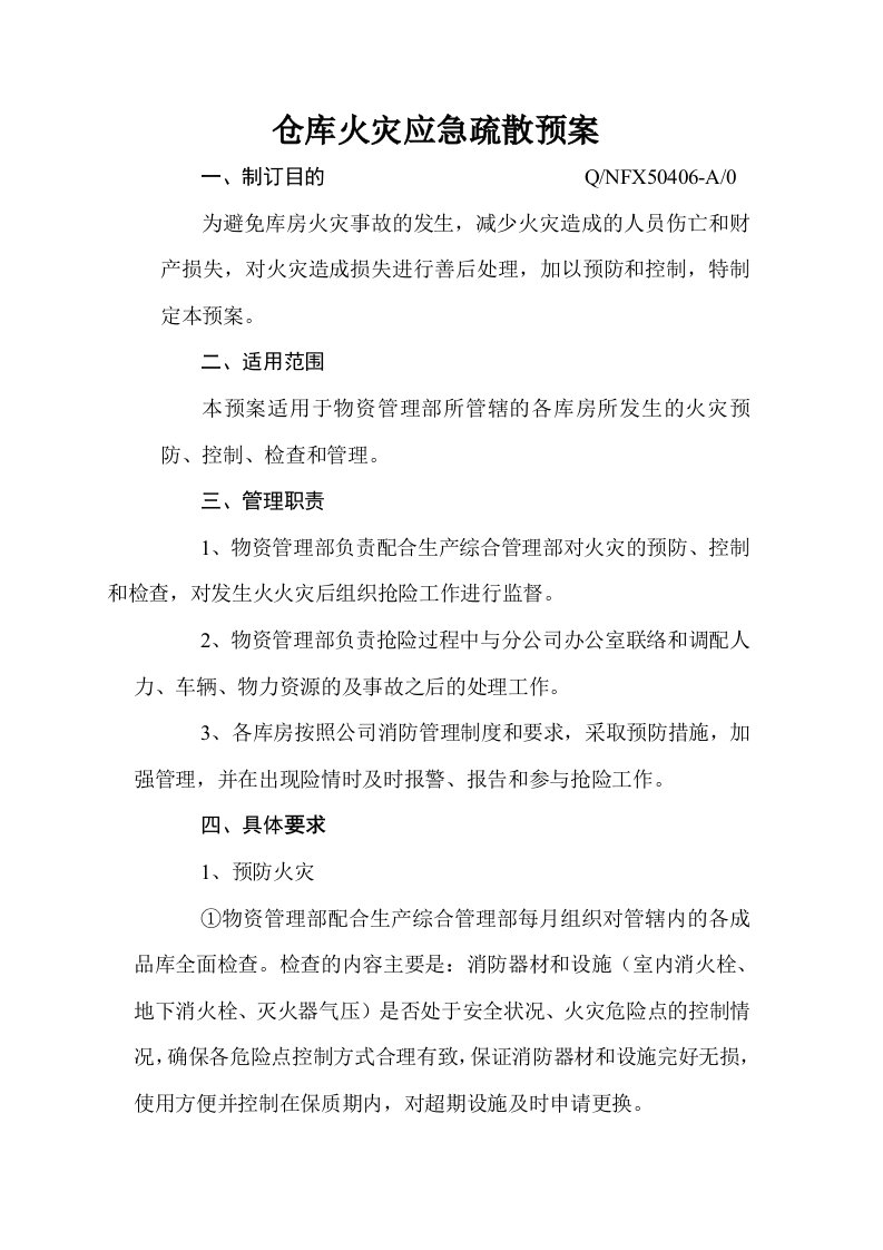 仓库火灾应急疏散预案