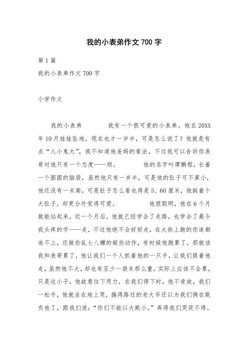 我的小表弟作文700字