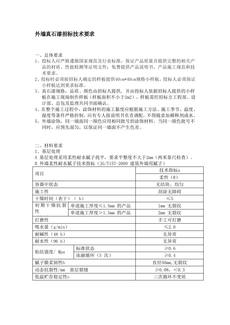 外墙真石漆招标技术要求