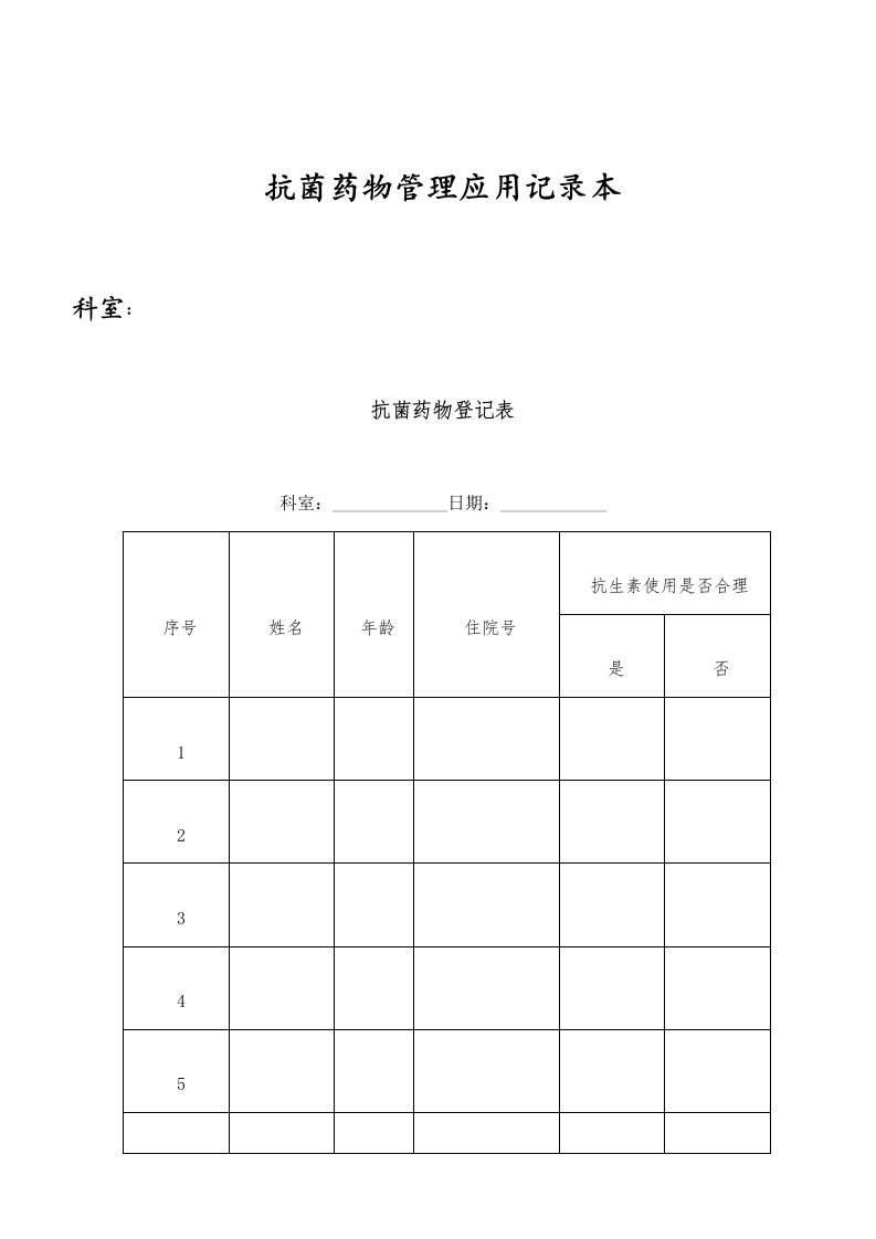 抗菌药物登记表